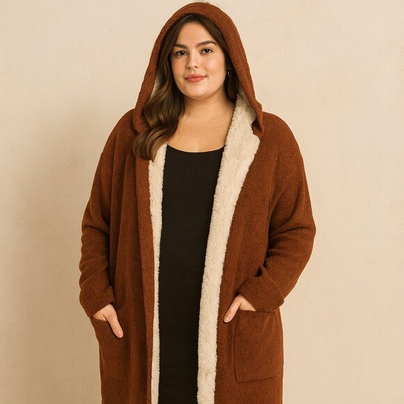 NWT  ZARA KNIT  L PTP 27in OPEN CARDI w HOOD - Picture 1 of 3